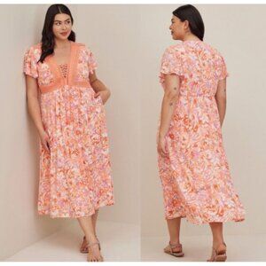 Torrid Orange Tiered Midi Sundress with Flutter Sleeves